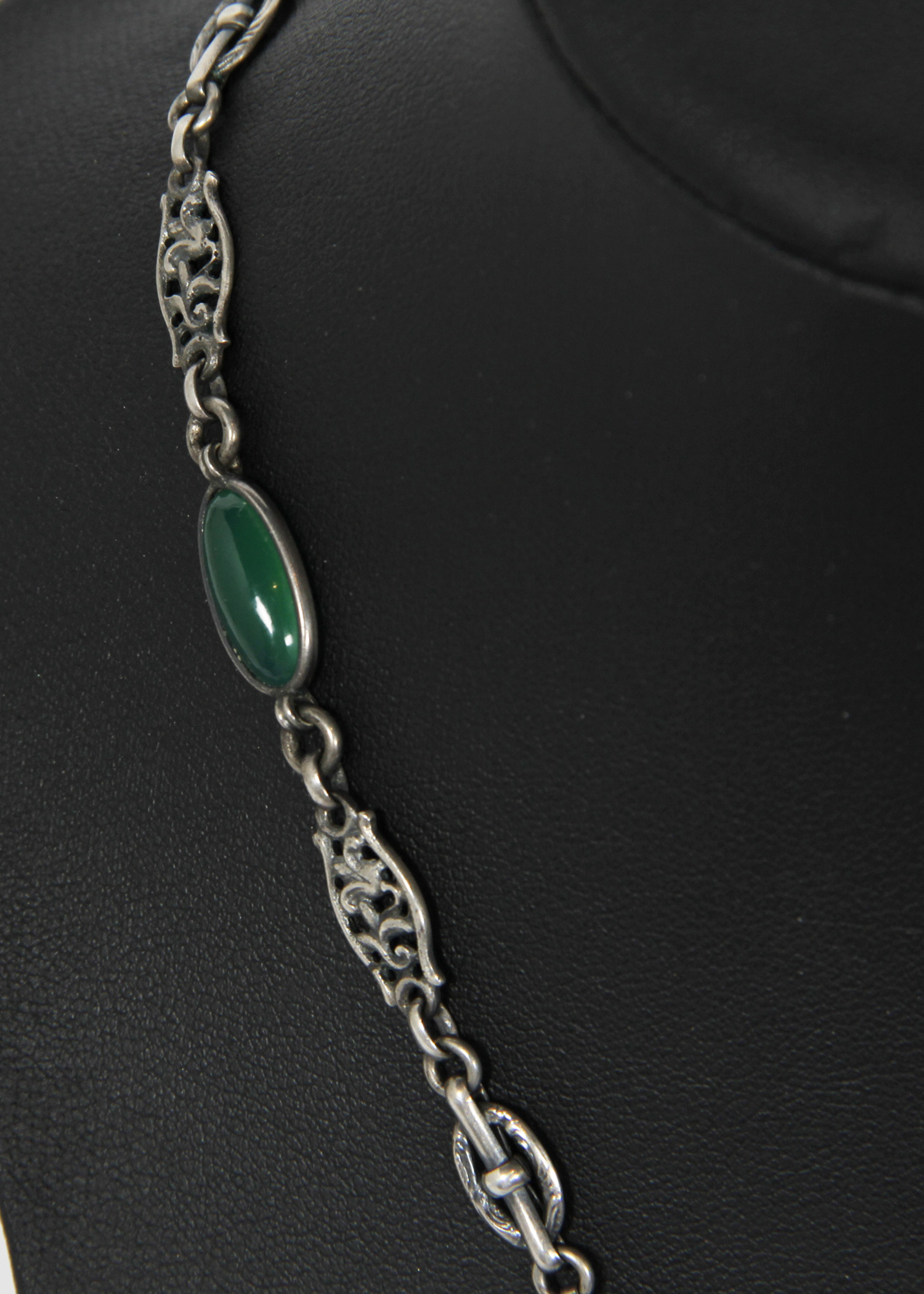 Sterling Silver Arts and Crafts Jadeite Pearl Necklace