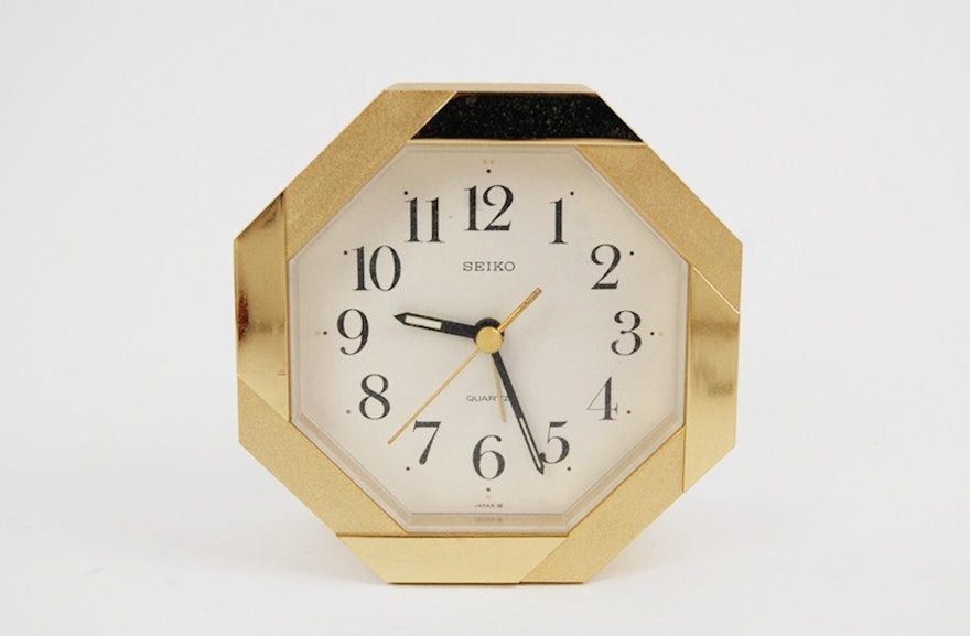 Seiko Quartz Clock with Octagonal Brass Case
