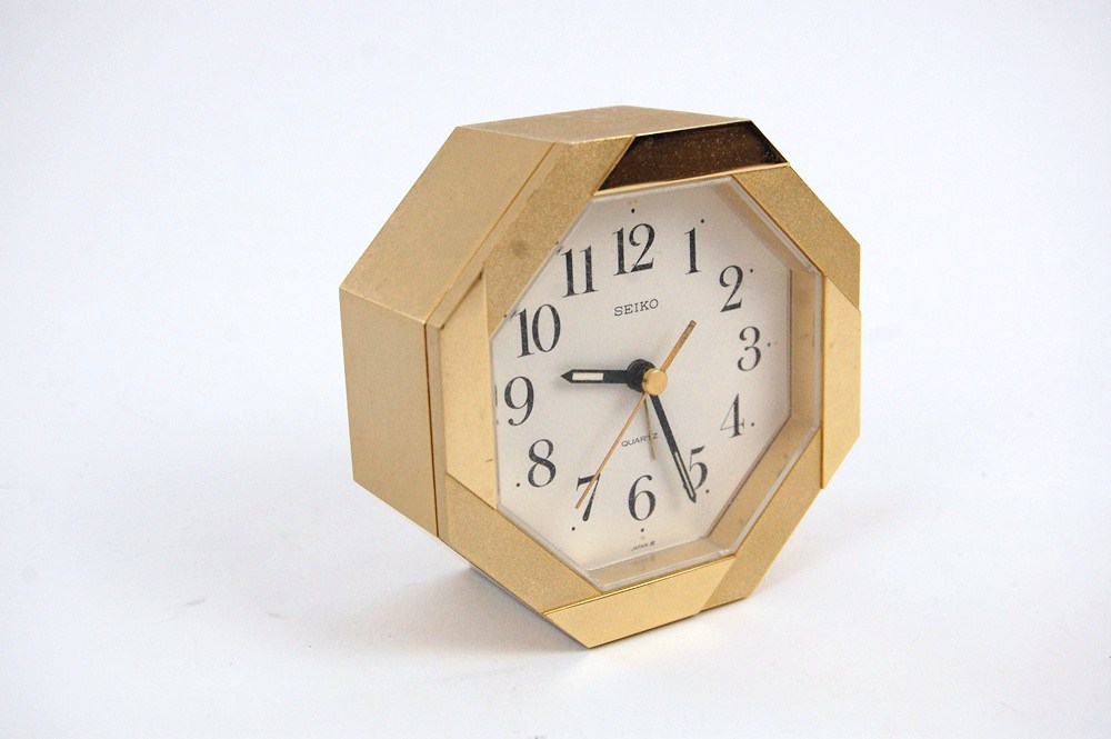 Seiko Quartz Clock with Octagonal Brass Case