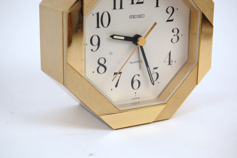 Seiko Quartz Clock with Octagonal Brass Case