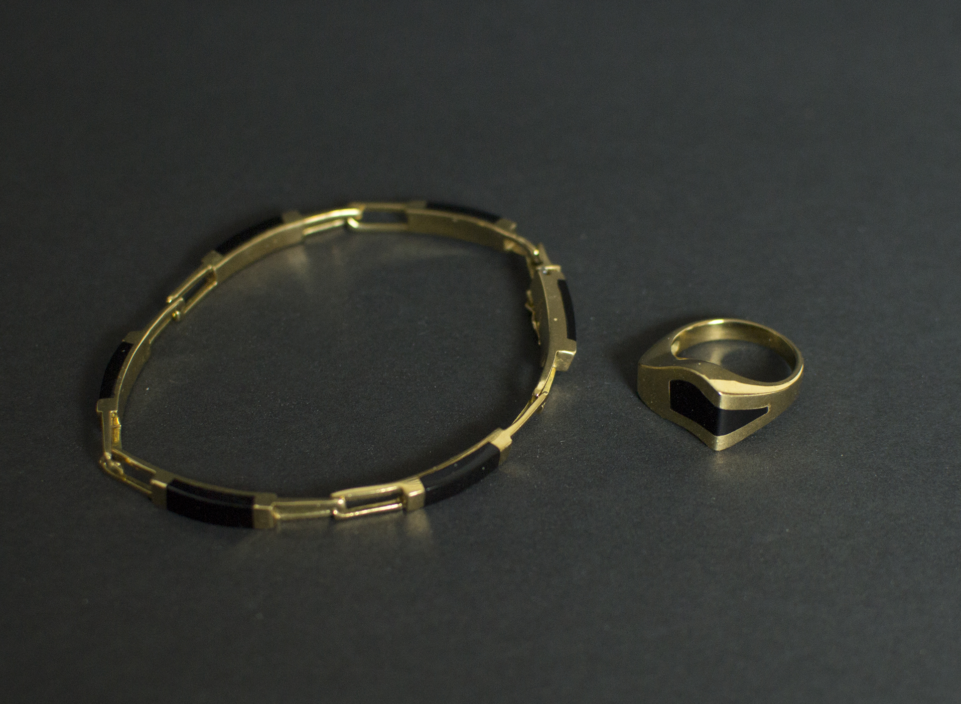 18k Gold And Onyx Bracelet And Ring