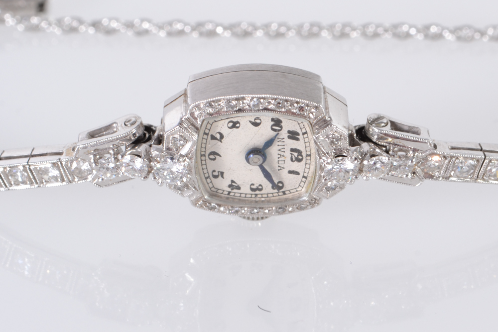Vintage 14K White Gold and 1.5 Carat Diamond Nivada Watch