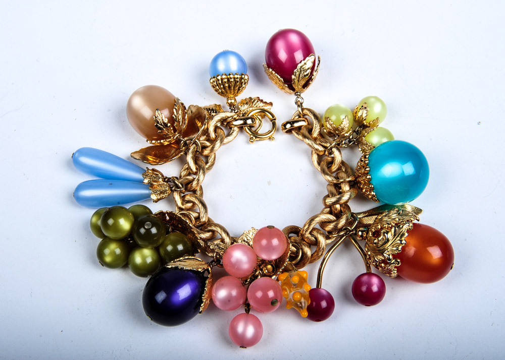Vintage Napier Lucite Moonglow "Tropicana Charm Bracelet"