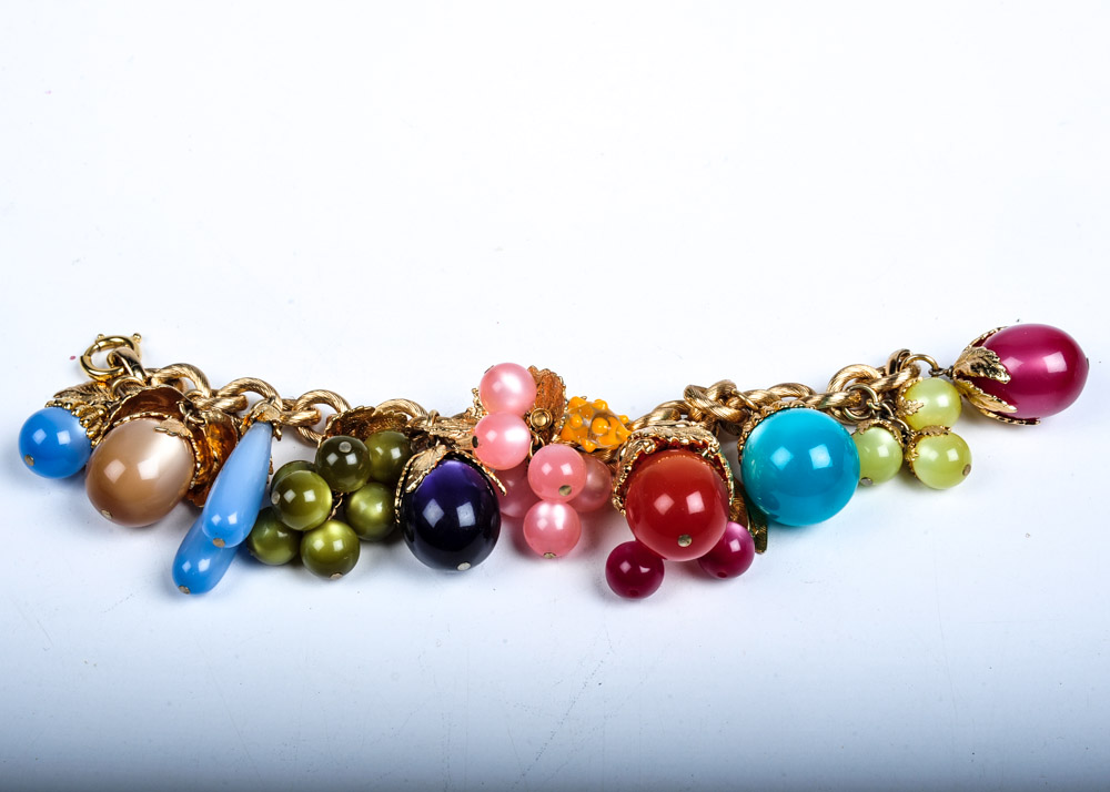 Vintage Napier Lucite Moonglow "Tropicana Charm Bracelet"
