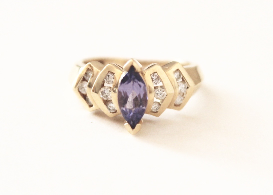 Ladies Custom 14 K Yellow Gold Tanzanite and Diamond Ring