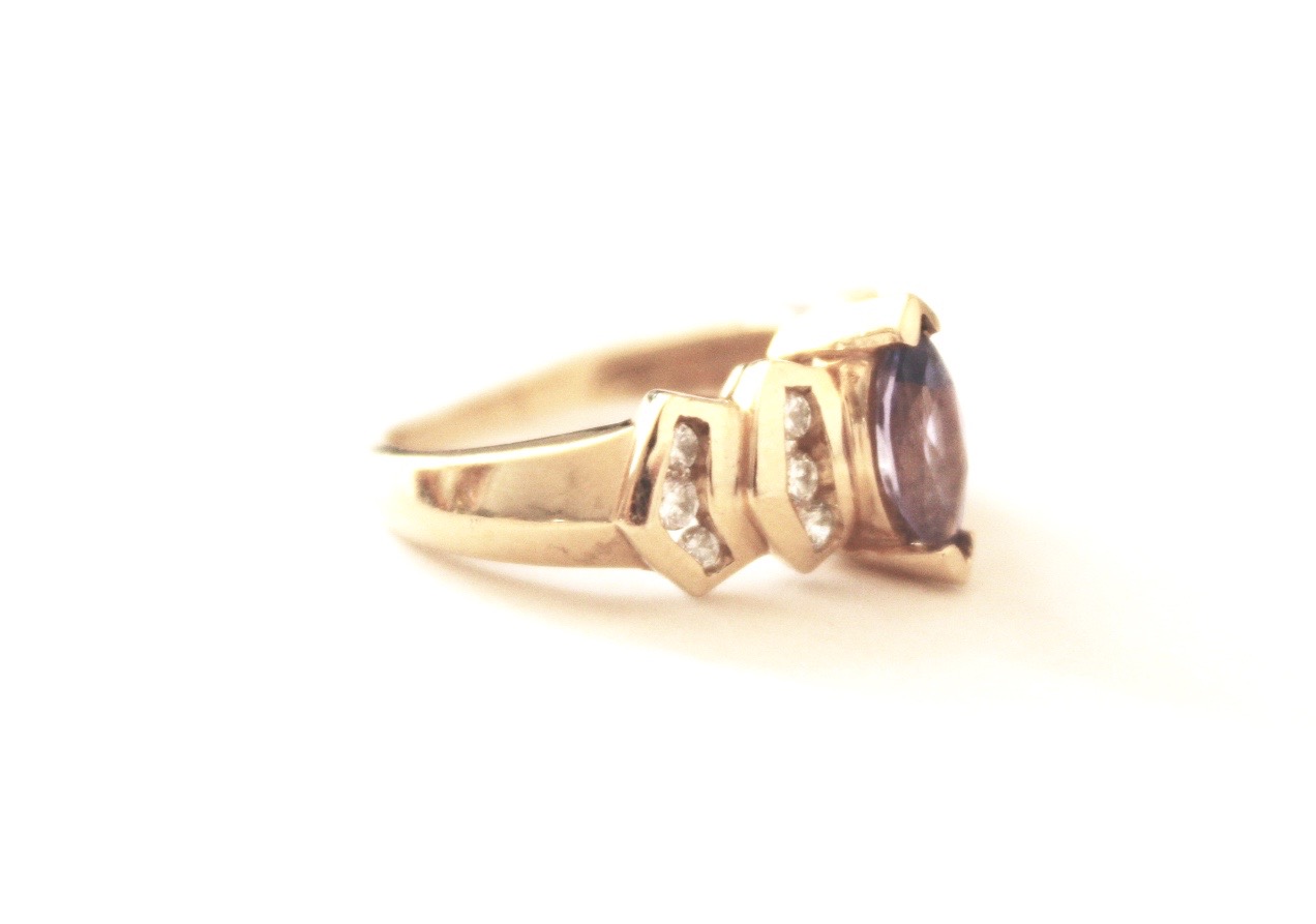 Ladies Custom 14 K Yellow Gold Tanzanite and Diamond Ring