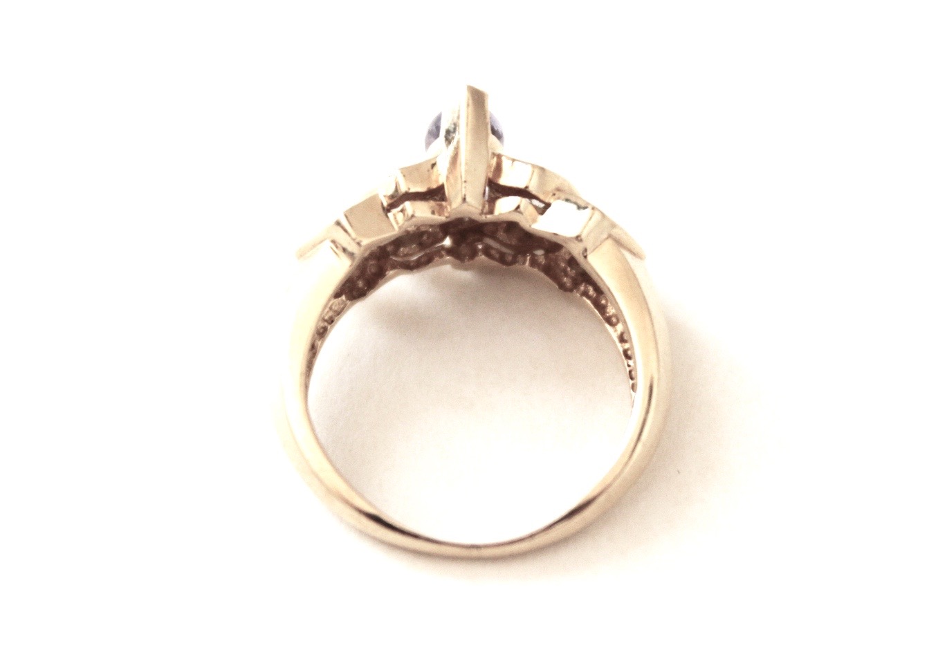 Ladies Custom 14 K Yellow Gold Tanzanite and Diamond Ring