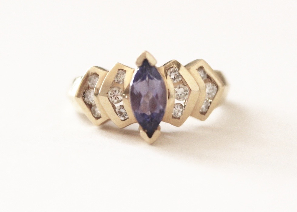 Ladies Custom 14 K Yellow Gold Tanzanite and Diamond Ring