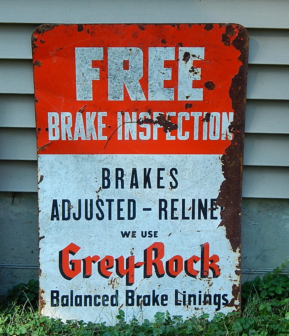 Vintage Grey Rock Brake Lining Advertising Metal Sign