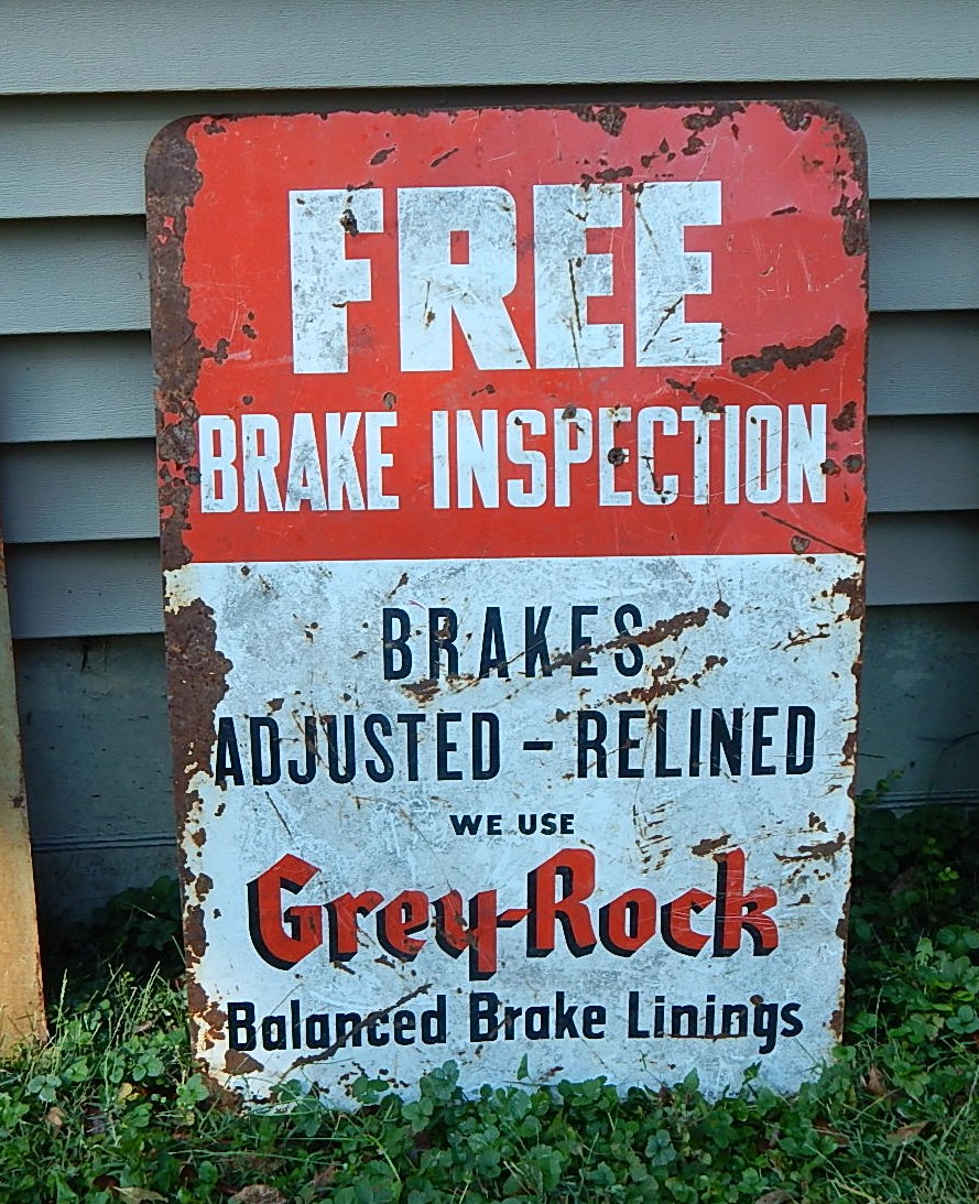Vintage Grey Rock Brake Lining Advertising Metal Sign