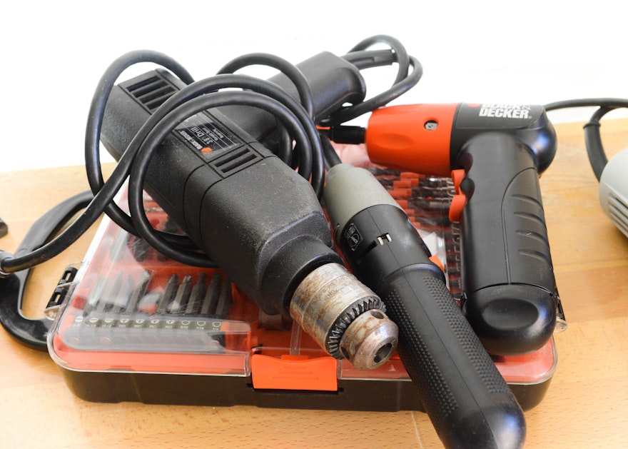 Trio of Black and Decker Hand Drills and Bits