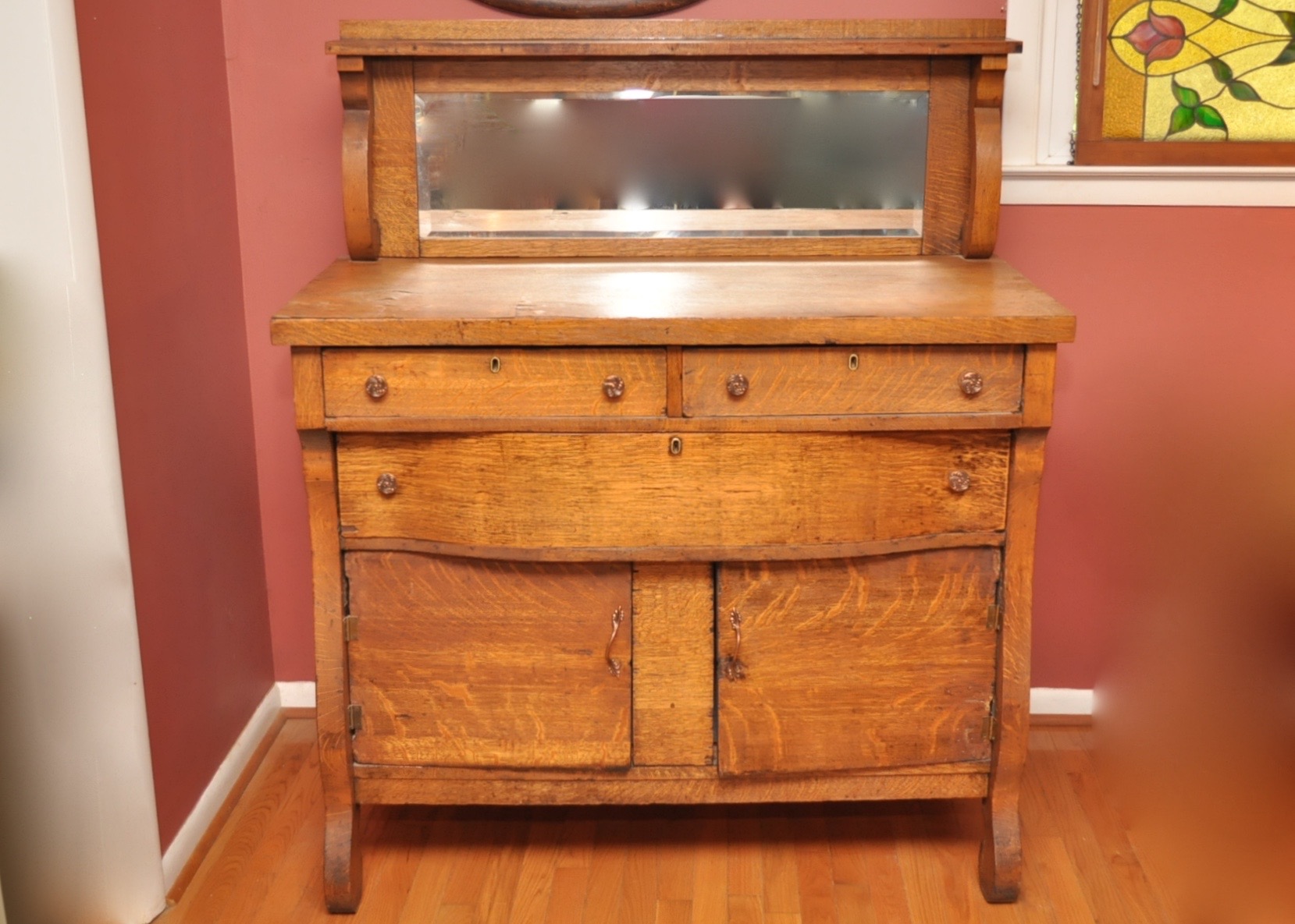Antique Mirrored Oak Buffet