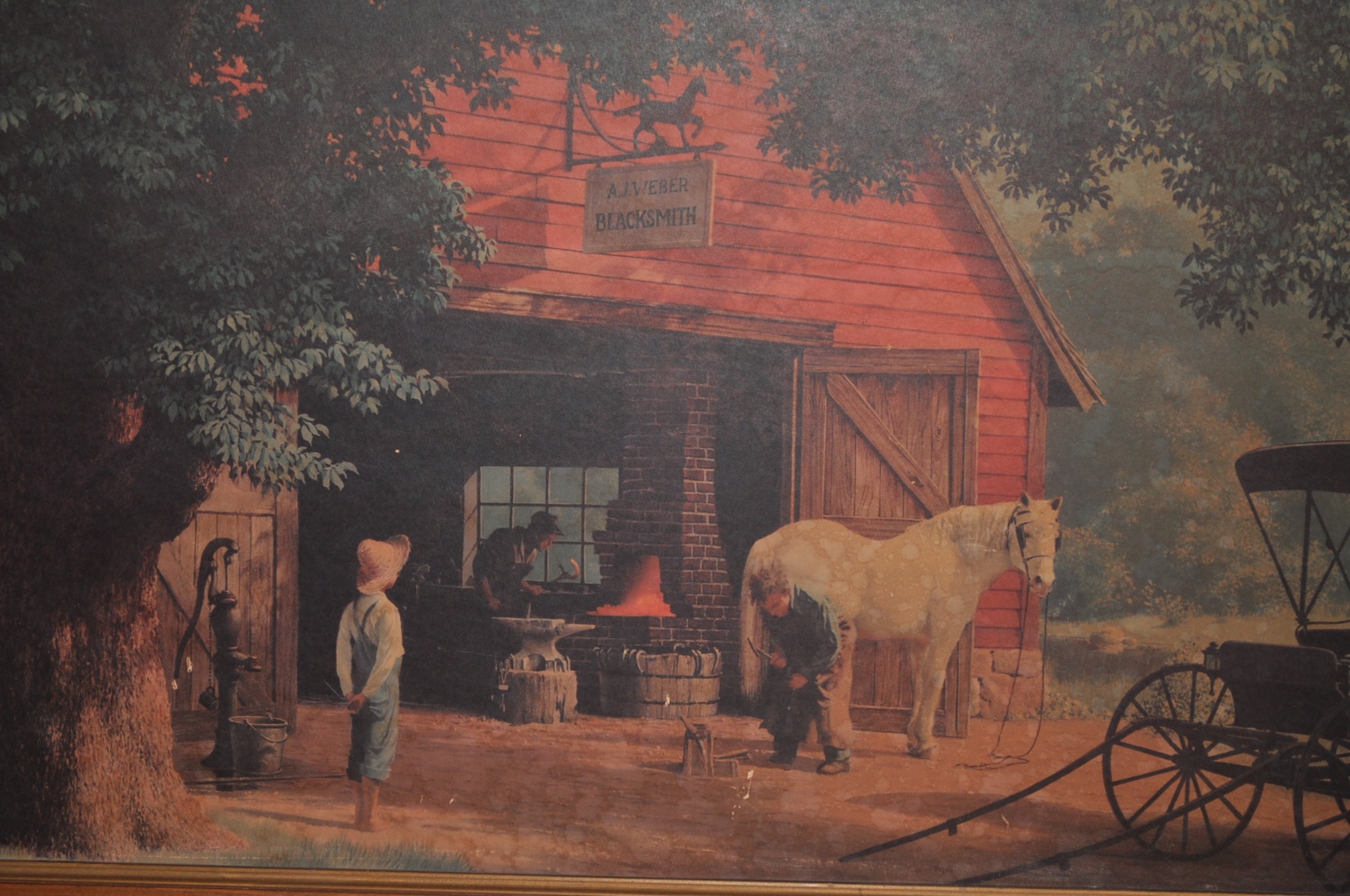 Country Scene and Coons Framed Lithographs