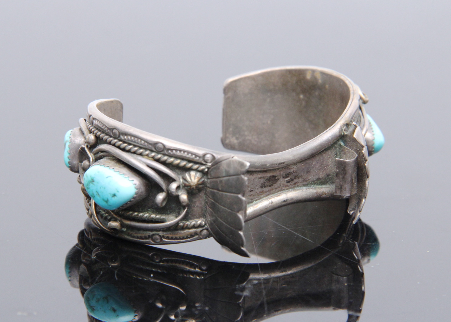 Hermon Coan Sterling and Turquoise Cuff Watch Bracelet