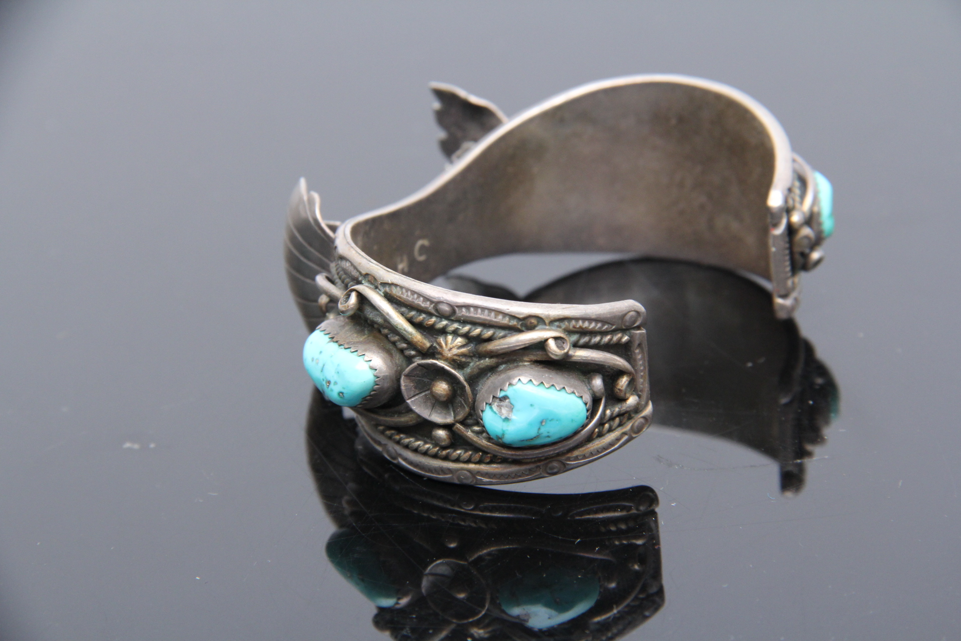 Hermon Coan Sterling and Turquoise Cuff Watch Bracelet