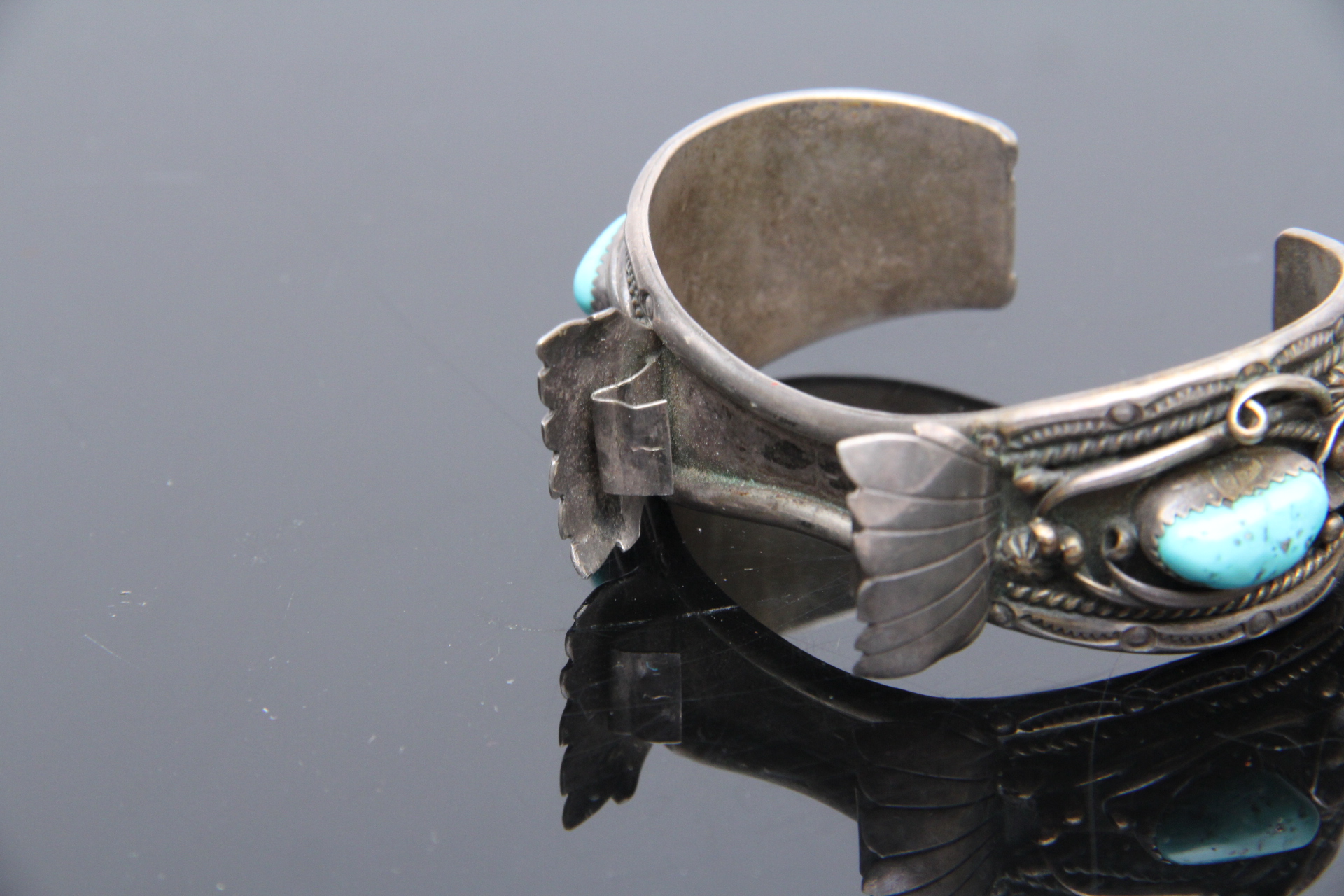 Hermon Coan Sterling and Turquoise Cuff Watch Bracelet