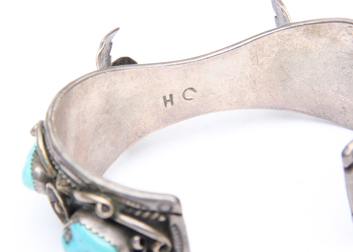 Hermon Coan Sterling and Turquoise Cuff Watch Bracelet
