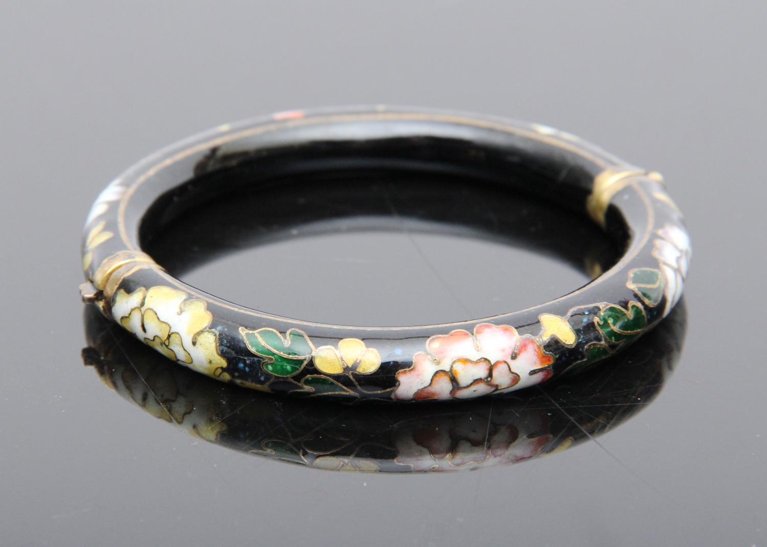 Antique Cloisonne Brass Bangle Bracelet