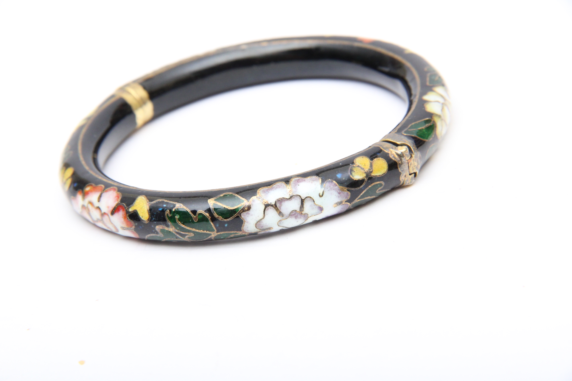 Antique Cloisonne Brass Bangle Bracelet