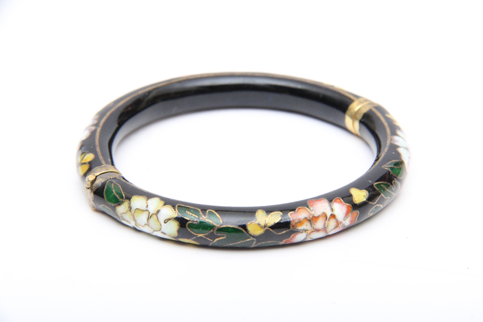 Antique Cloisonne Brass Bangle Bracelet