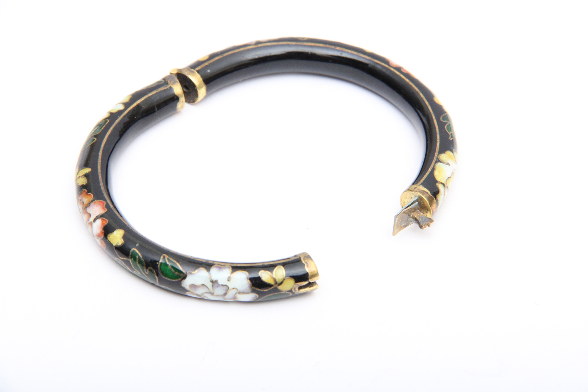 Antique Cloisonne Brass Bangle Bracelet