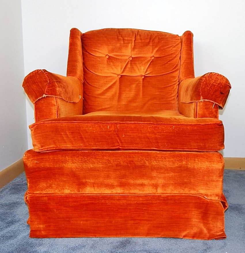 1970s Retro Johnson Caper Orange Velour Lounge Chair