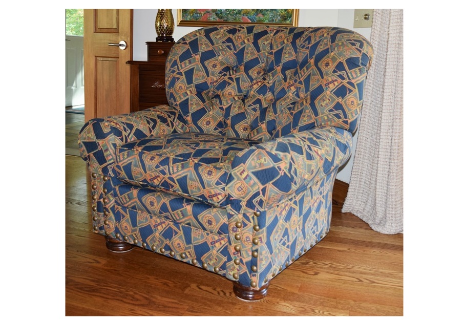 Overstuffed  Upholstered Arm Chair with Wide Curved Back