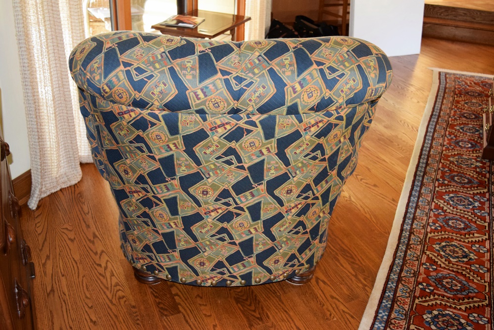 Overstuffed  Upholstered Arm Chair with Wide Curved Back