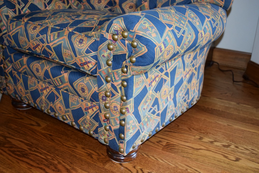 Overstuffed  Upholstered Arm Chair with Wide Curved Back