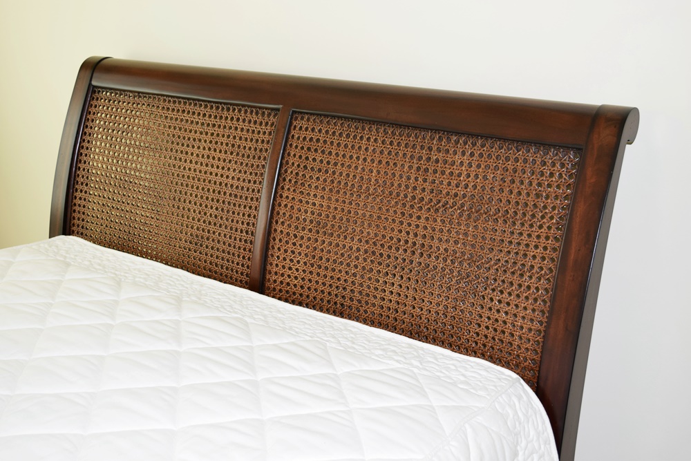 Queen Size Pottery Barn Sleigh Bed with Rattan Headboard