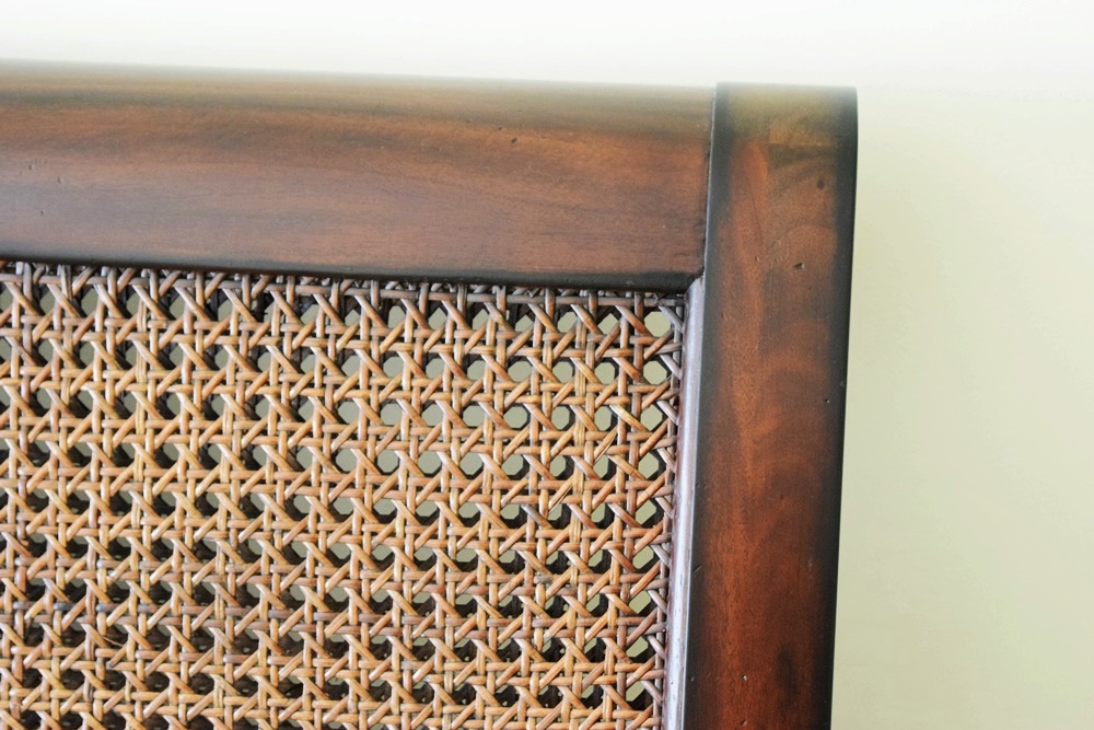 Queen Size Pottery Barn Sleigh Bed with Rattan Headboard