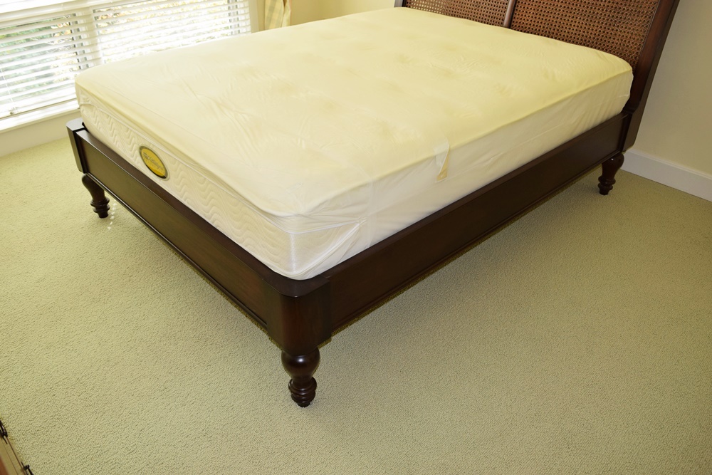 Queen Size Pottery Barn Sleigh Bed with Rattan Headboard