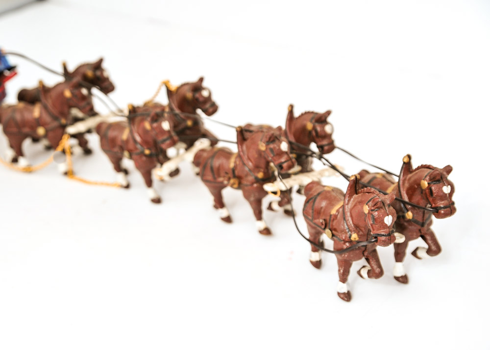 Vintage Cast Iron Horse Drawn Beer Wagon