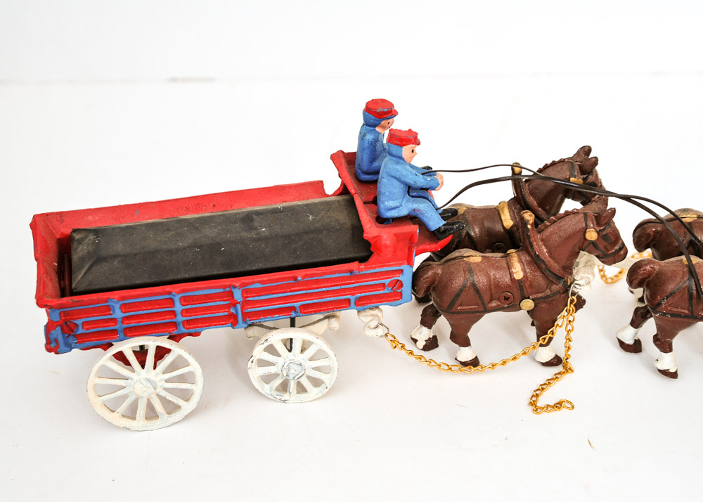 Vintage Cast Iron Horse Drawn Beer Wagon
