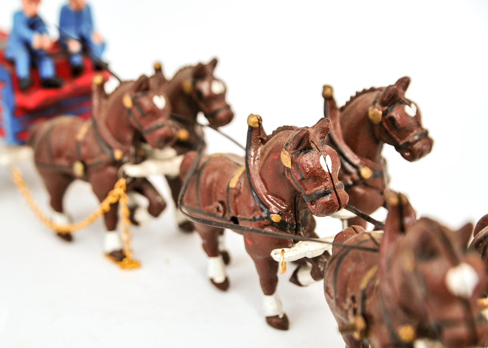 Vintage Cast Iron Horse Drawn Beer Wagon