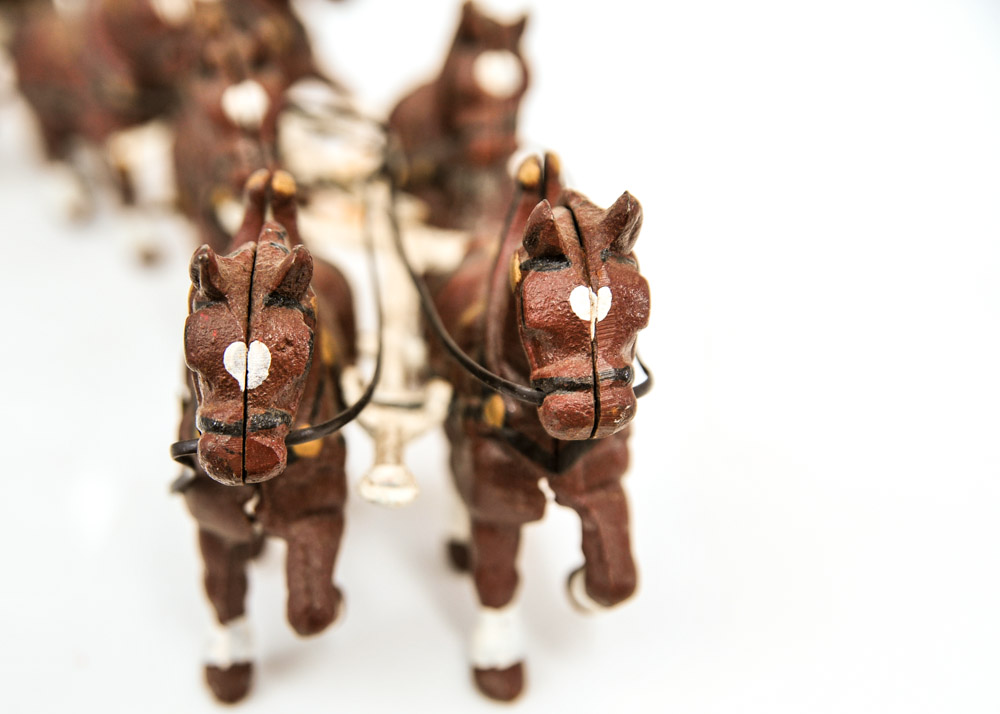 Vintage Cast Iron Horse Drawn Beer Wagon