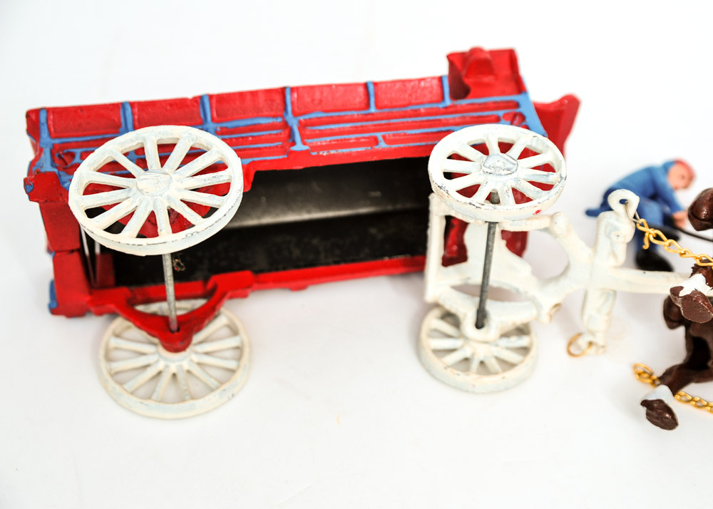 Vintage Cast Iron Horse Drawn Beer Wagon