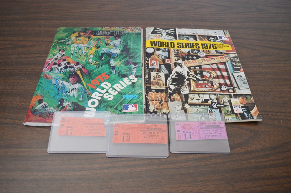 1975 & 1976 World Series Magazines With 1975 & 1976 Reds Tickets