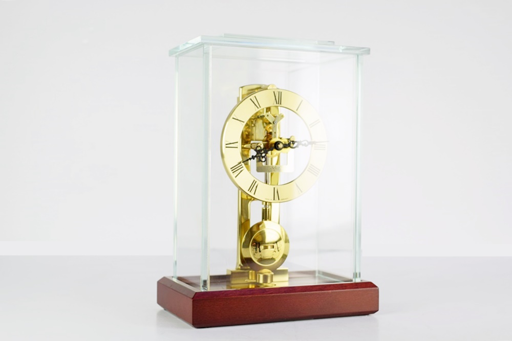 "Selco Geneve" German Brass Anniversary Clock Under Glass