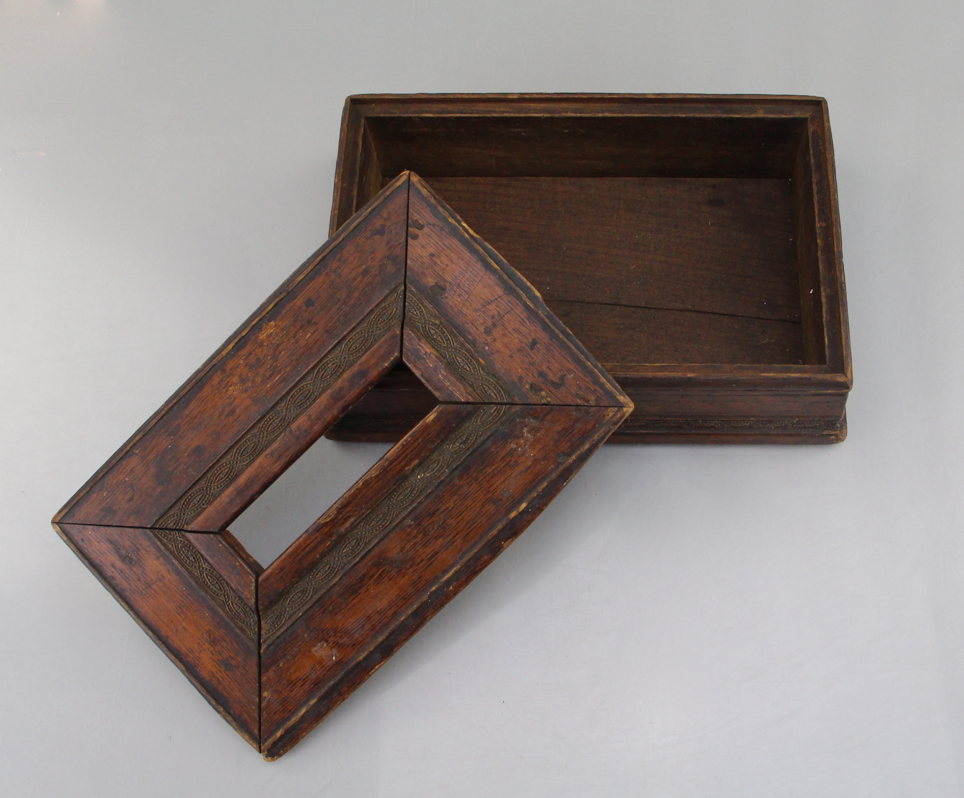 Vintage Banded Wooden Box And Metal Box With Wooden Interior