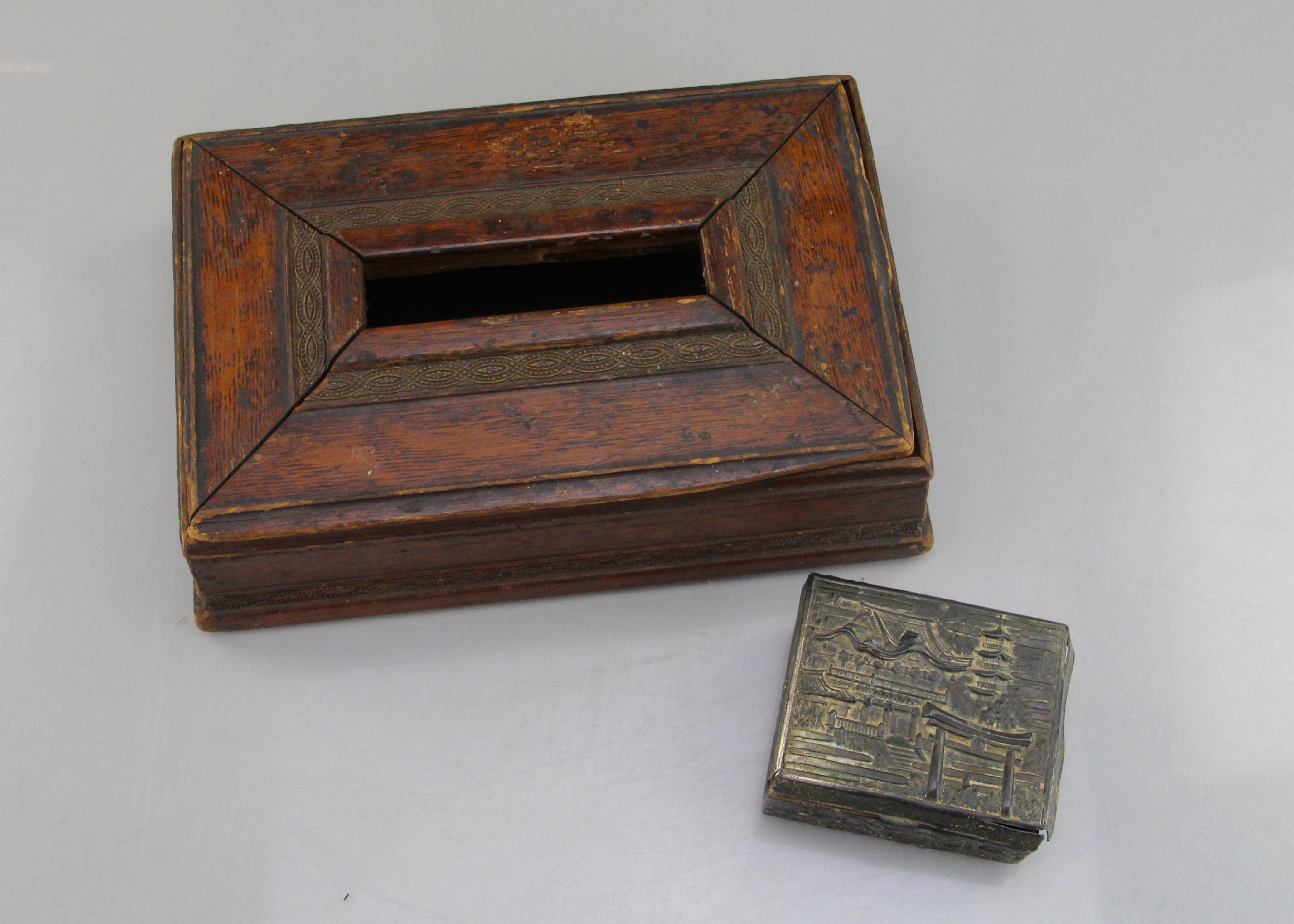 Vintage Banded Wooden Box And Metal Box With Wooden Interior