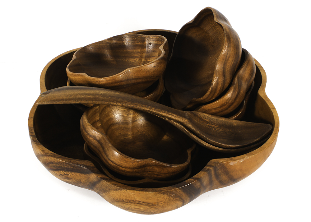 Vintage Monkey Pod Salad Bowl Set