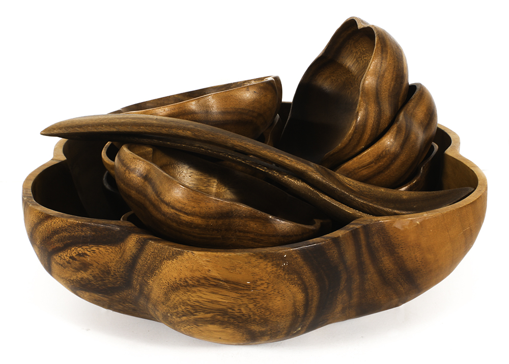 Vintage Monkey Pod Salad Bowl Set