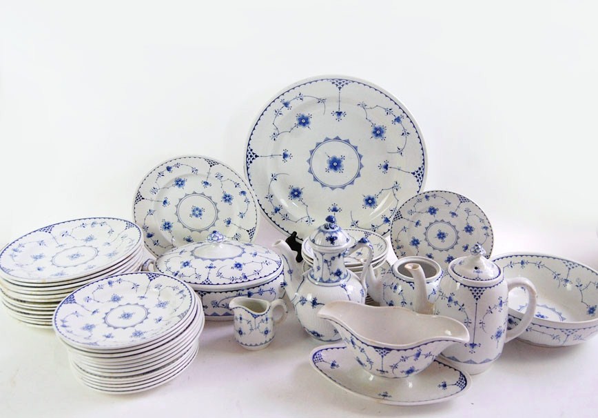 Danish Furnivals "Blue Denmark" China and Royal Copenhagen Teapot