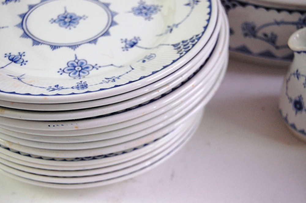 Danish Furnivals "Blue Denmark" China and Royal Copenhagen Teapot