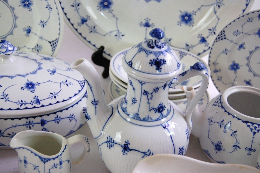 Danish Furnivals "Blue Denmark" China and Royal Copenhagen Teapot
