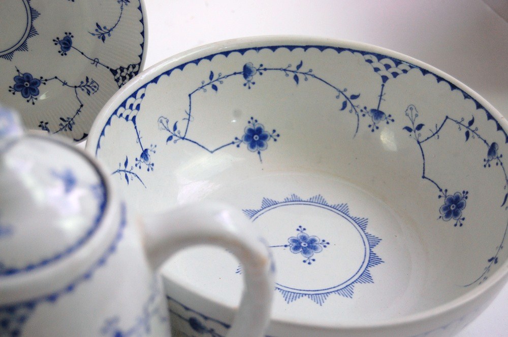 Danish Furnivals "Blue Denmark" China and Royal Copenhagen Teapot