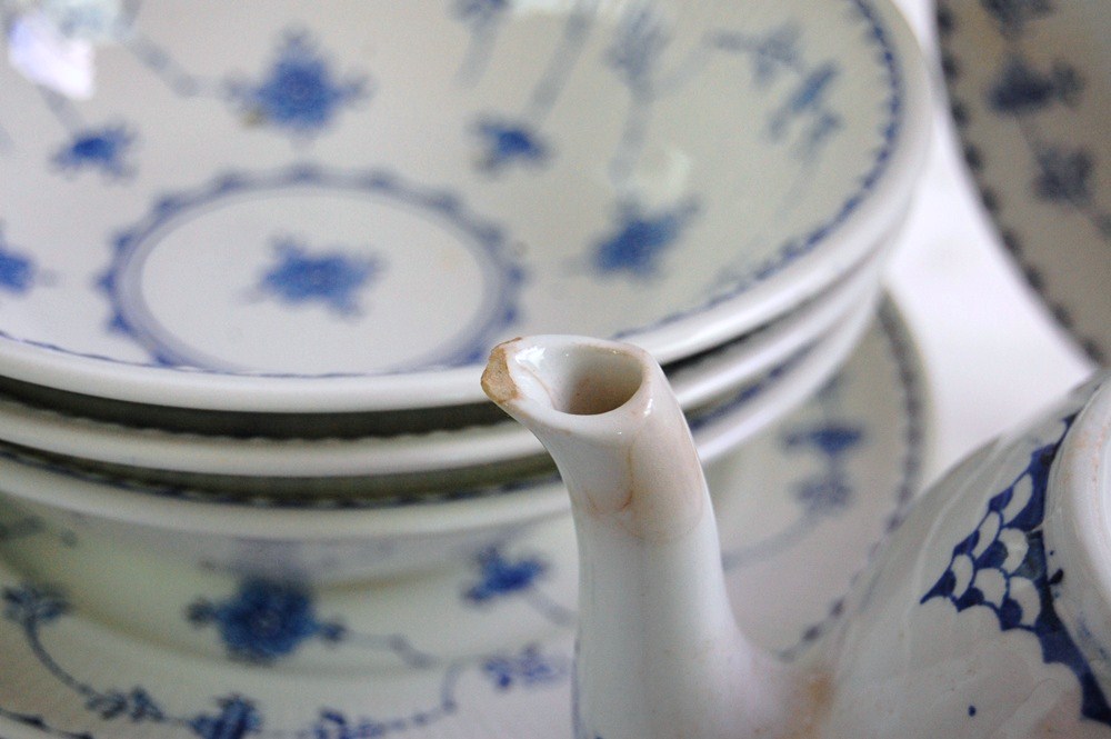 Danish Furnivals "Blue Denmark" China and Royal Copenhagen Teapot