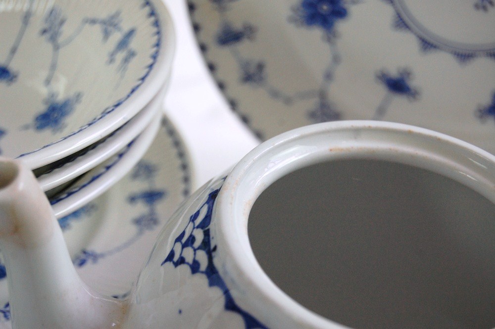 Danish Furnivals "Blue Denmark" China and Royal Copenhagen Teapot