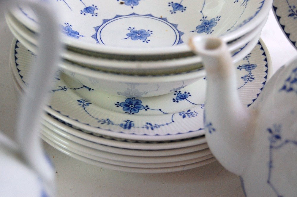 Danish Furnivals "Blue Denmark" China and Royal Copenhagen Teapot